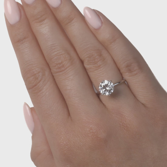 video of Six prong round lab diamond engagement ring.