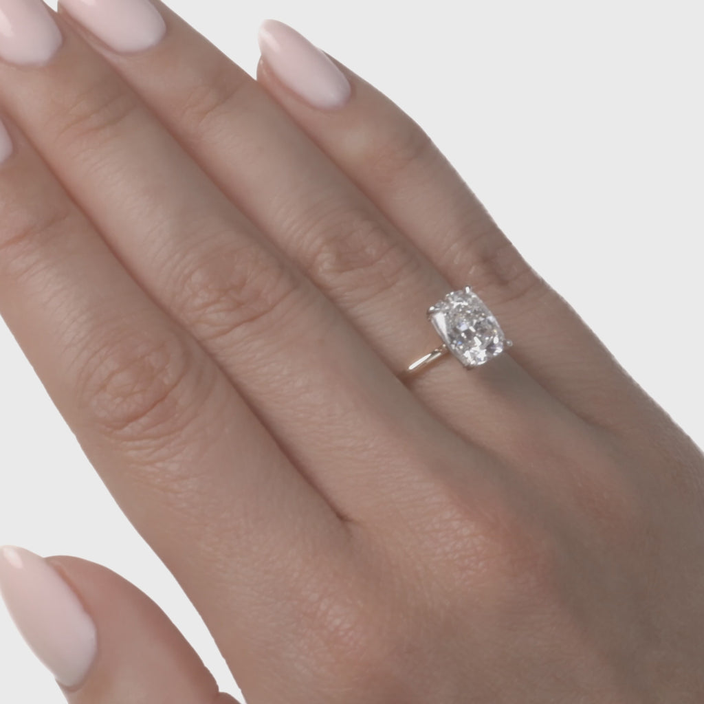 Video of cushion lab diamond engagement ring.