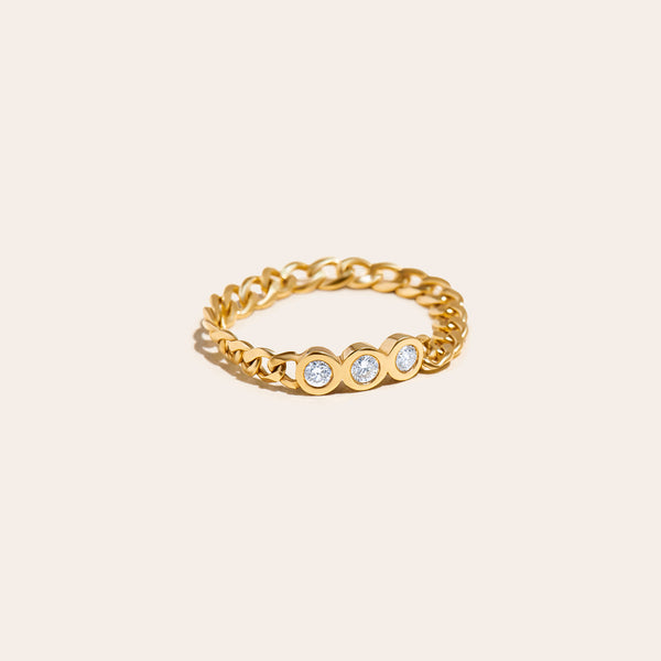 14k Gold Cuban chain ring with diamond accents