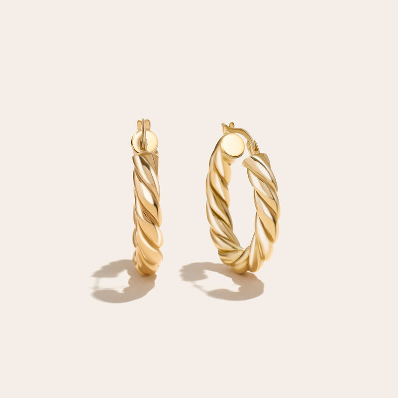 14k yellow gold twist hoop earrings