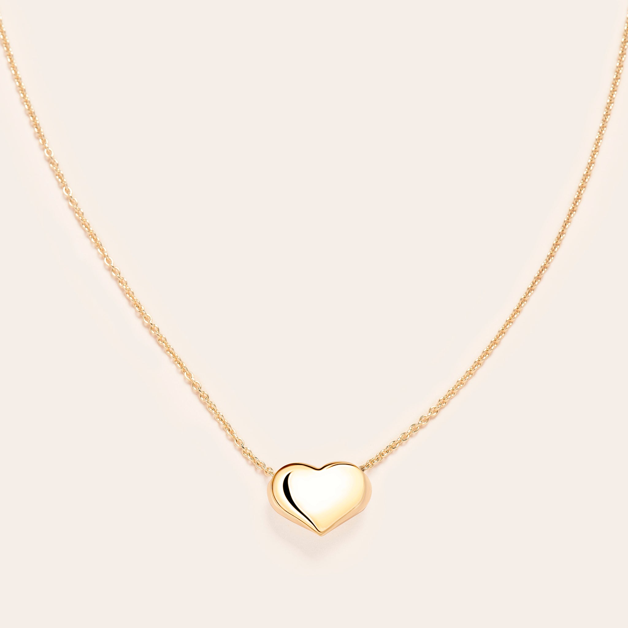 14k gold puffed hear necklace