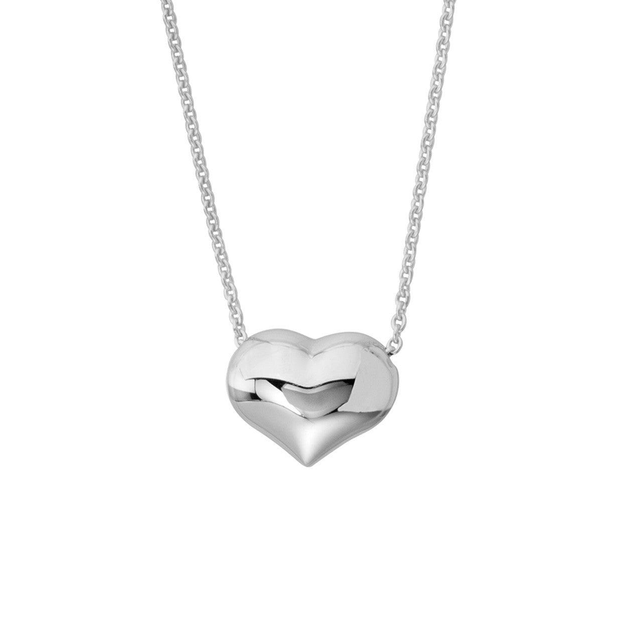 14k White Gold Puffed Heart Necklace
